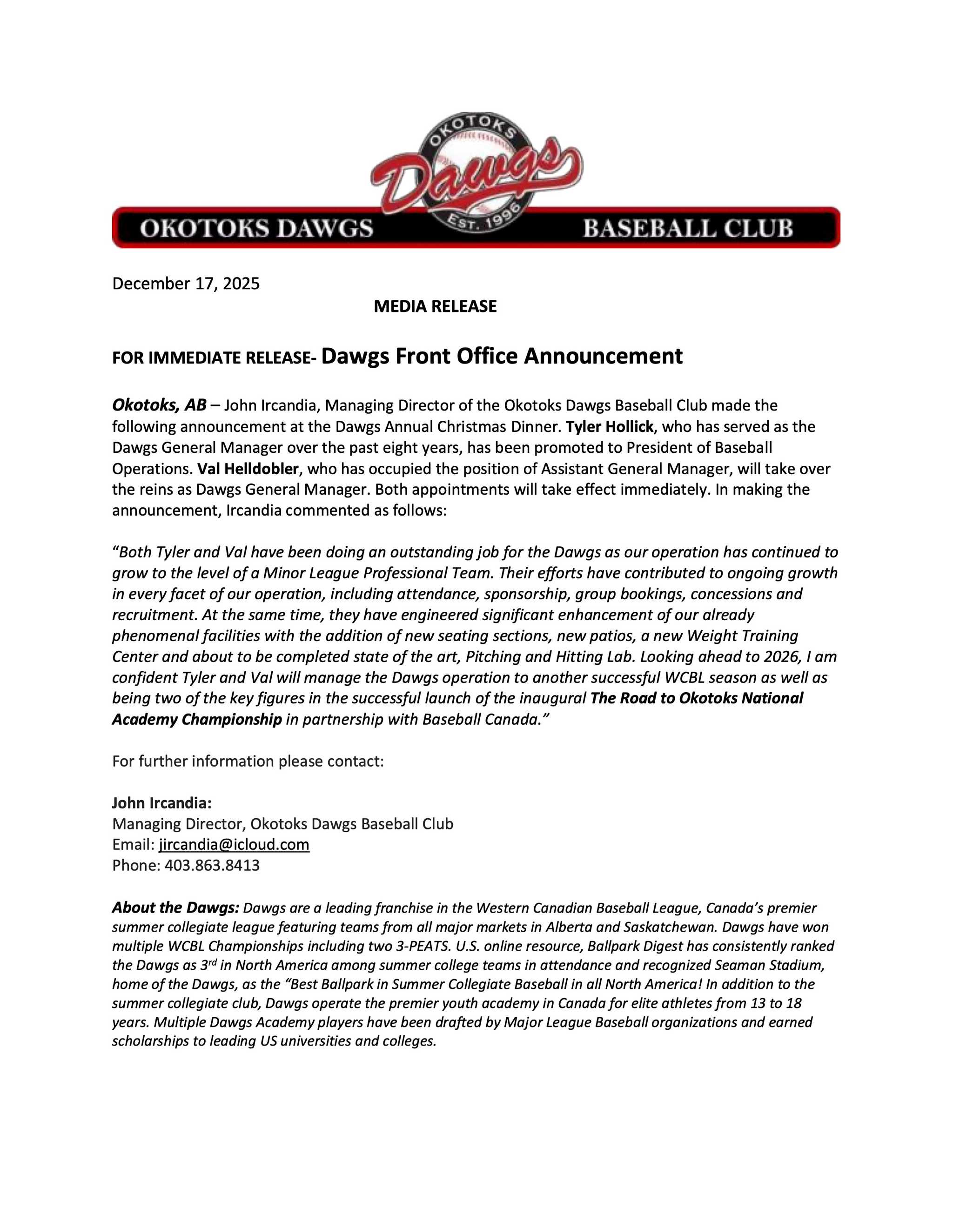 2025 front office annoucement press release