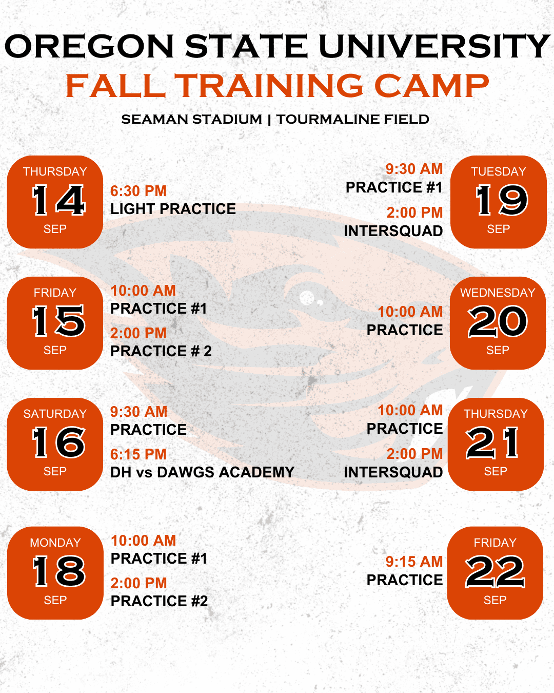 Oregon State University Fall Training Camp Schedule Okotoks Dawgs